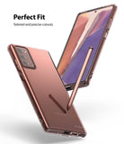 Galaxy Note 20 Case | Air - Rose gold Galaxy Note 20 in a clear case with a stylus pen, showing precise cutouts.
