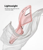 Galaxy Note 20 Case | Air - A slim, rose-gold transparent phone case wrapped in flowing white fabric against a white background.