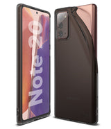 Galaxy Note 20 Case | Air - Front and back view of a bronze Samsung Galaxy Note 20 in a translucent black protective case.