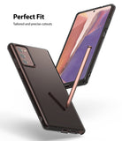 Galaxy Note 20 Case | Air - Two views of a Galaxy Note 20 in a translucent black case with a rose gold stylus pen.