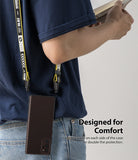 Galaxy Note 20 Case | Air - A person wearing a phone case with a yellow and black branded lanyard attached to both sides.