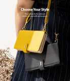 Galaxy Note 20 Case | Folio Signature Yellow - Person wearing yellow and black leather folio phone cases with straps.