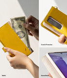 Galaxy Note 20 Case | Folio Signature Yellow - Yellow textured folio case showing wallet, camera protection, and bezel.