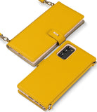 Galaxy Note 20 Case | Folio Signature Yellow - Two yellow textured leather folio cases with gold hardware and straps.