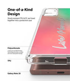 Galaxy Note 20 Case | Fusion Design - Clear phone case with a pink-to-green gradient and textured script text on a Galaxy Note 20.