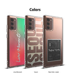 Galaxy Note 20 Case | Fusion Design - Three clear phone cases featuring Live Moment, Seoul, and New York label designs.