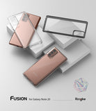 Galaxy Note 20 Case | Fusion Matte - Bronze Galaxy Note 20 phones with clear and matte protective cases on white blocks.