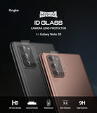 Galaxy Note 20 Camera Protector | Invisible Defender Glass - Galaxy Note 20 Camera Protector - Two Galaxy Note 20 phones with transparent glass camera lens protectors applied.