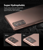 Galaxy Note 20 Camera Protector | Invisible Defender Glass - Galaxy Note 20 Camera Protector - Bronze phone with water-repellent camera lens glass, showing before and after smudge test.