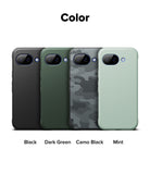 Google Pixel 10a Case | Onyx - Four Google Pixel 10a phone cases in black, dark green, camo black, and mint colors.