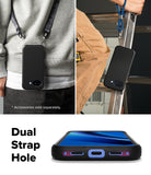 Google Pixel 10a Case | Onyx Magnetic - Black phone case with dual strap holes, shown worn with lanyards and bottom view.