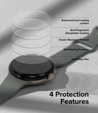 Google Pixel Watch 3 41mm Screen Protector | Dual Easy Film (3P) - Google Pixel Watch 3 41mm Screen Protector - Exploded view showing four layers of protective film above a smartwatch.