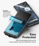 Google Pixel 7a Screen Protector | Dual Easy Film [2P] - Diagram showing the installation of a flexible screen protector.