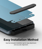 Google Pixel 7a Screen Protector | Dual Easy Film [2P] - Diagram showing screen protector aligning with installation jig.