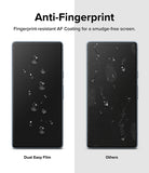 Google Pixel 7a Screen Protector | Dual Easy Film [2P] - Comparison showing clean water beads on film versus smudged screen.