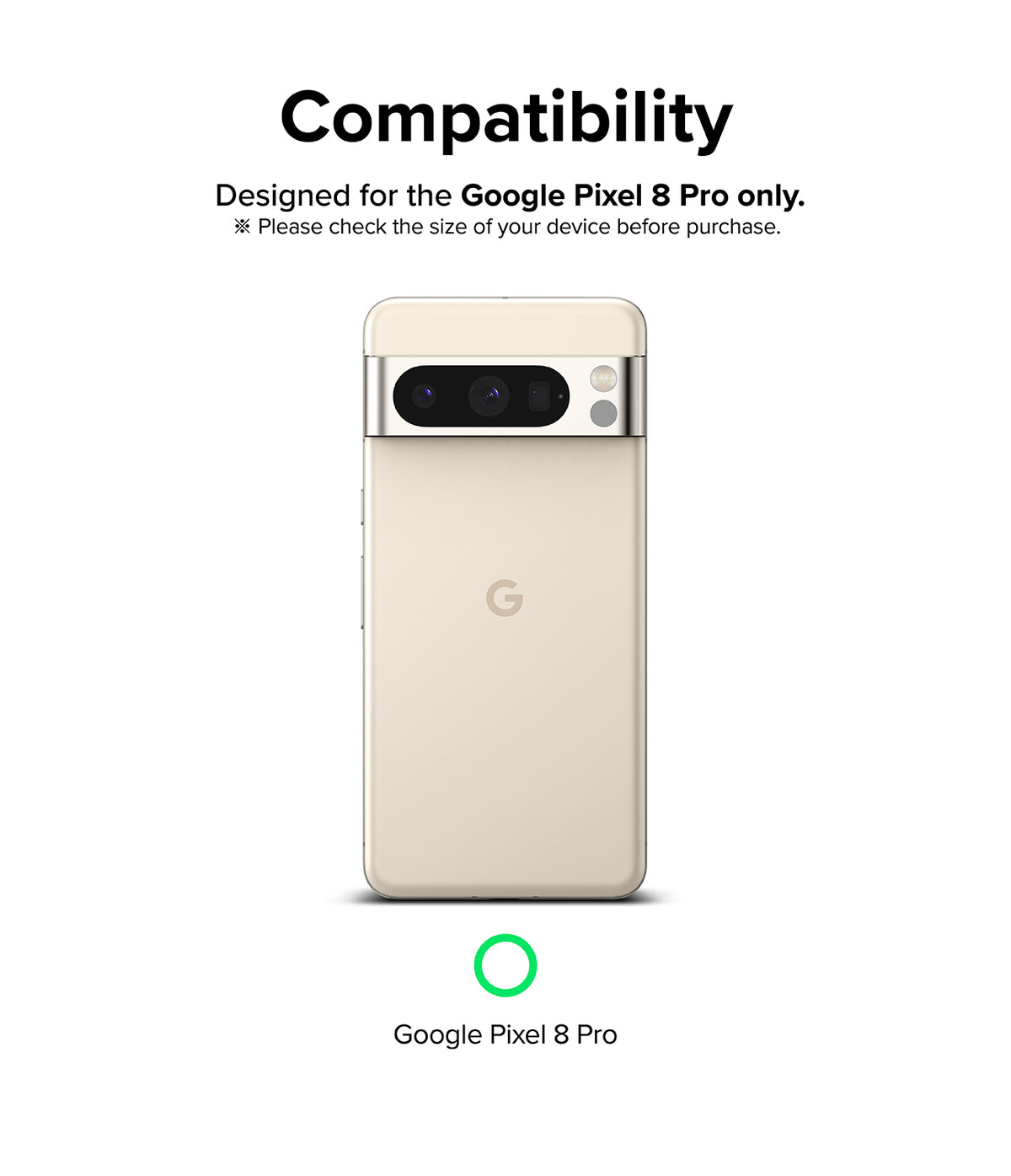 Google Pixel 8 Pro Screen Protector | Dual Easy Film - Compatibility graphic showing a beige Pixel 8 Pro phone.