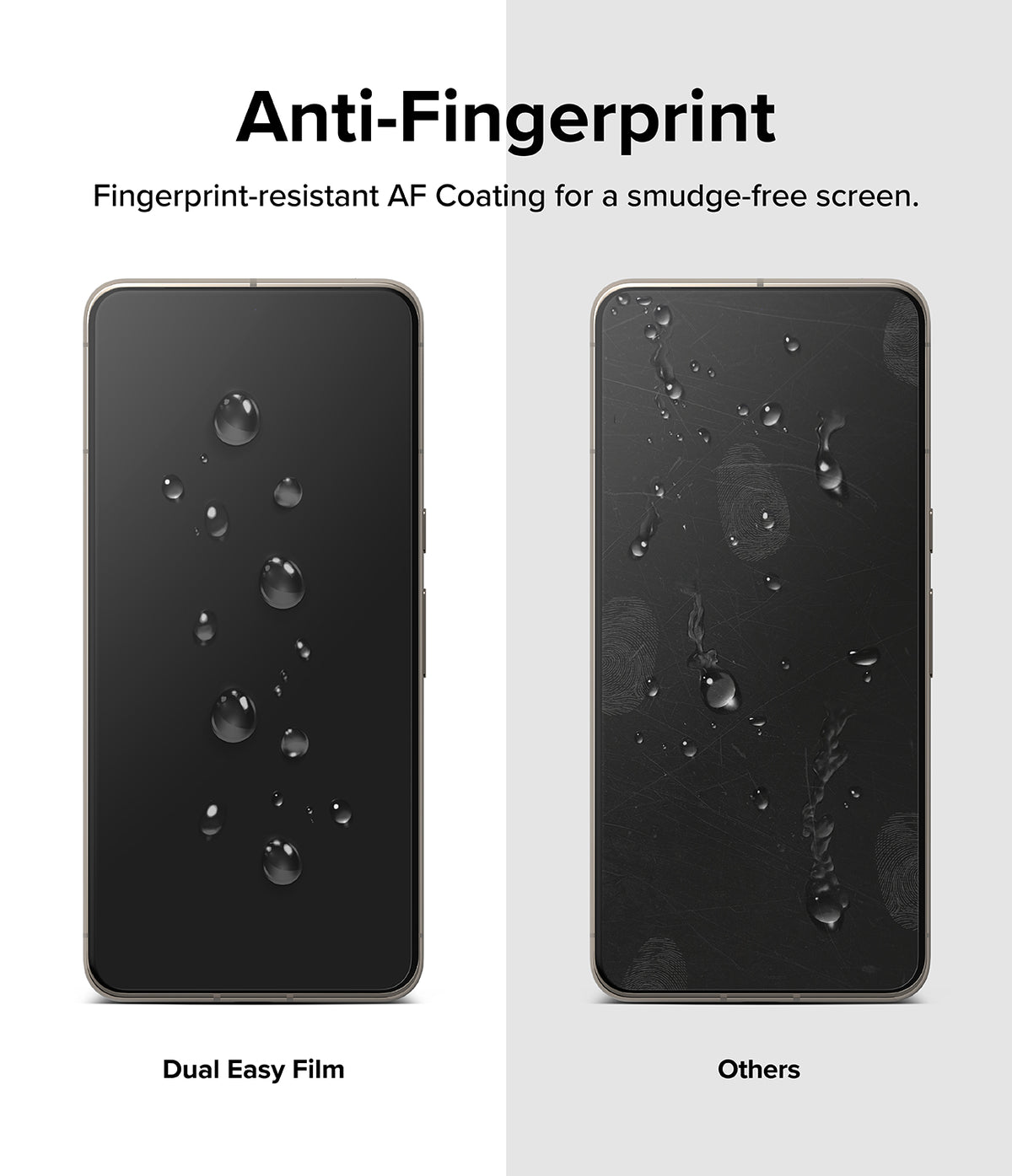 Google Pixel 8 Pro Screen Protector | Dual Easy Film - Comparison showing a clean screen versus one with fingerprints.