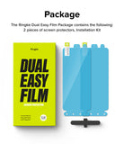 Google Pixel 8 Screen Protector | Dual Easy Film - Bright yellow product box next to two blue screen protectors.