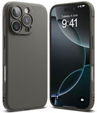 iPhone 16 Pro Max Case | Onyx - Front and back views of a matte charcoal gray phone case on an iPhone 16 Pro Max.