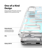 Galaxy S20 FE Case | Fusion Design - Clear phone case with light blue pattern, highlighting TPU and PC material layers.