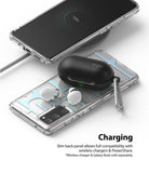 Galaxy S20 FE Case | Fusion Design - Phone in clear case wirelessly charging earbuds placed on its back panel.