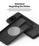 Galaxy S20 Ultra Case | Air-S - Black phone case interior showing a circular instructional sticker that should not be removed.