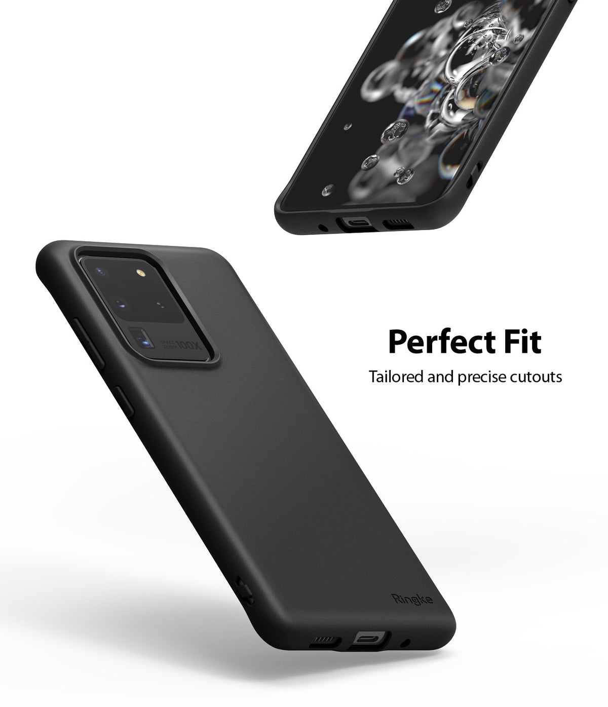 Galaxy S20 Ultra Case | Air-S - Matte black phone case showing precise camera and port cutouts from front and back angles.