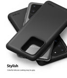 Galaxy S20 Ultra Case | Air-S - Stack of matte black Ringke phone cases on silver Galaxy S20 Ultra smartphones.