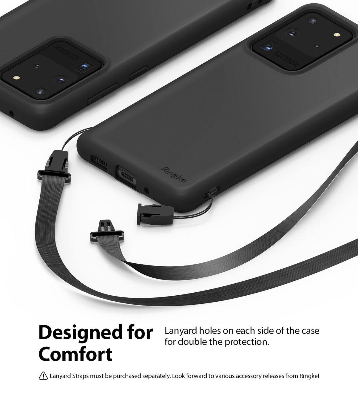 Galaxy S20 Ultra Case | Air-S - Matte black phone case with dual lanyard attachment points and a detachable strap.
