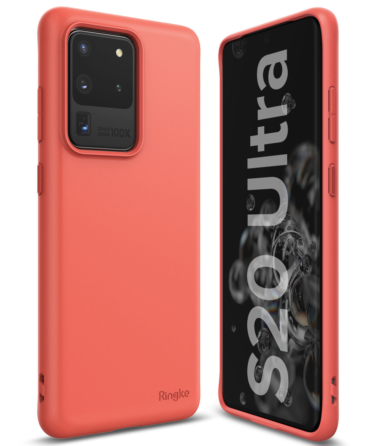 Galaxy S20 Ultra Case | Air-S - Coral pink protective phone case shown from back and front angles.