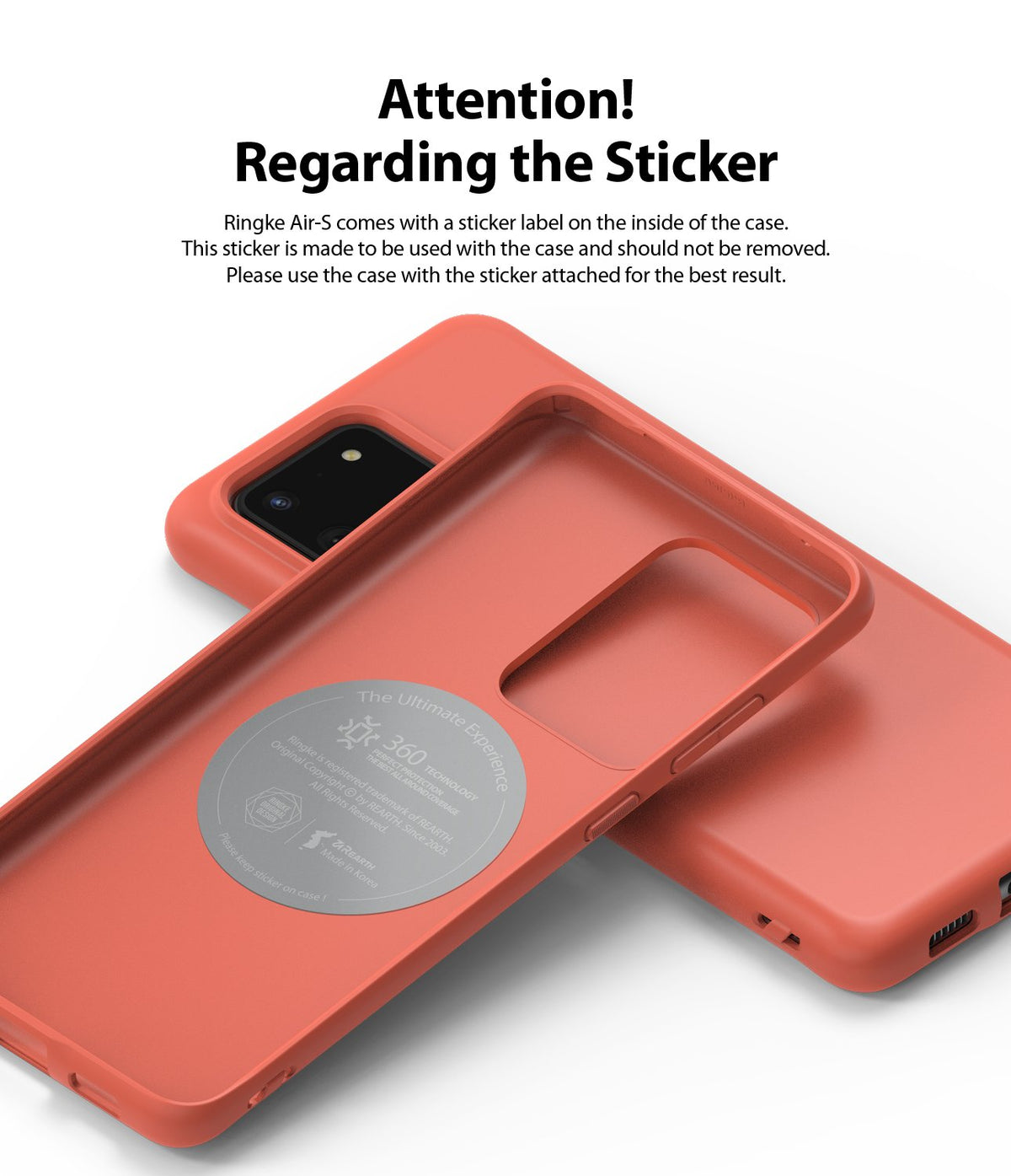 Galaxy S20 Ultra Case | Air-S - Coral phone case with an interior sticker label and instructional text about not removing it.