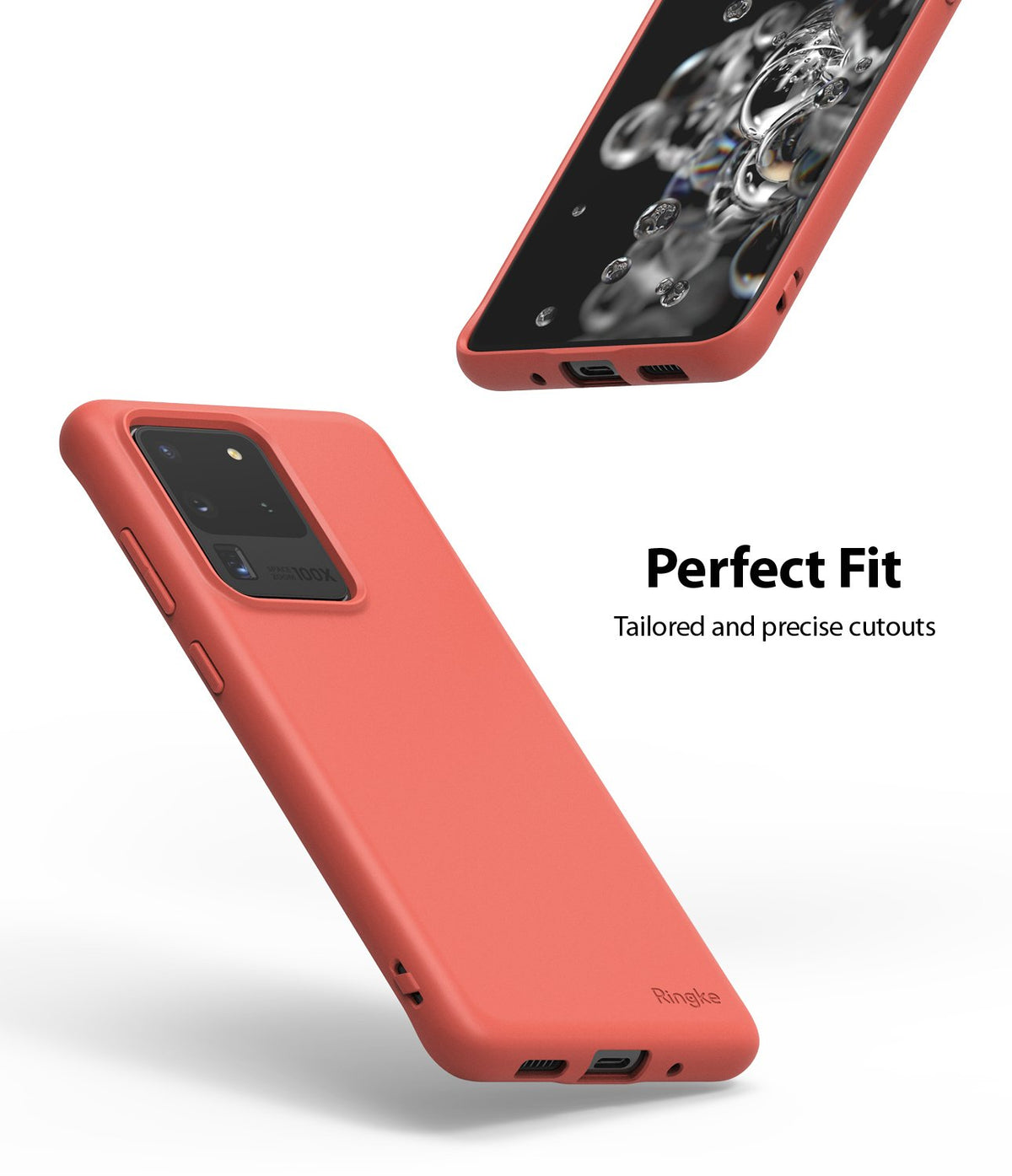 Galaxy S20 Ultra Case | Air-S - Coral red phone case showing precise cutouts for camera, charging port, and buttons.