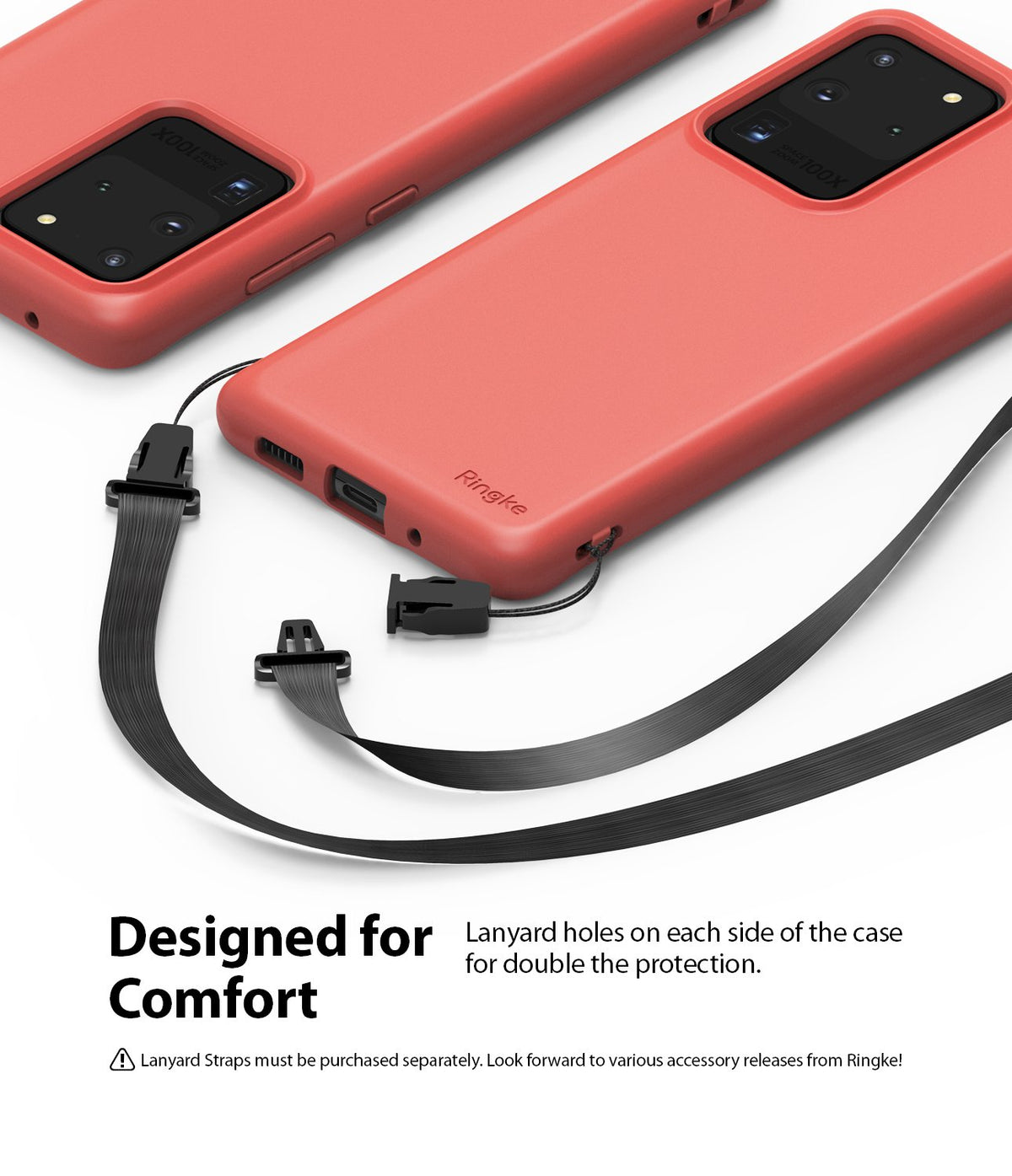 Galaxy S20 Ultra Case | Air-S - Red phone case with detachable black lanyard straps attached to side holes.