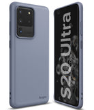 Galaxy S20 Ultra Case | Air-S - Matte blue phone case on a Galaxy S20 Ultra, showing rear camera cutout and front screen.