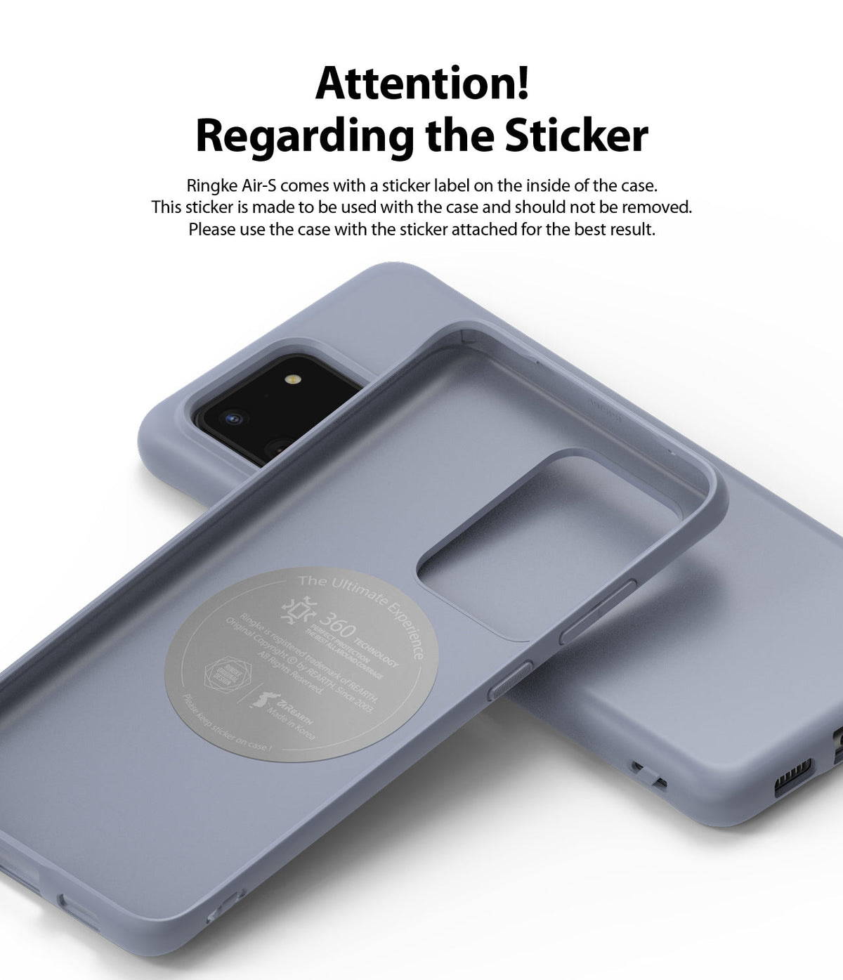 Galaxy S20 Ultra Case | Air-S - Blue phone case interior showing a circular instructional sticker that should not be removed.