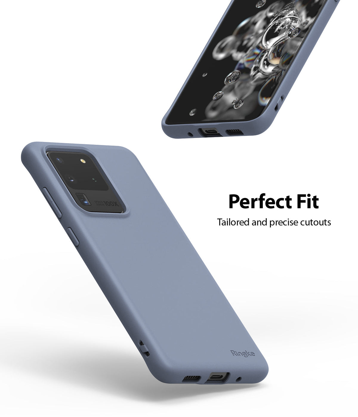Galaxy S20 Ultra Case | Air-S - Two views of a blue phone case showing precise camera and port cutouts on a white background.