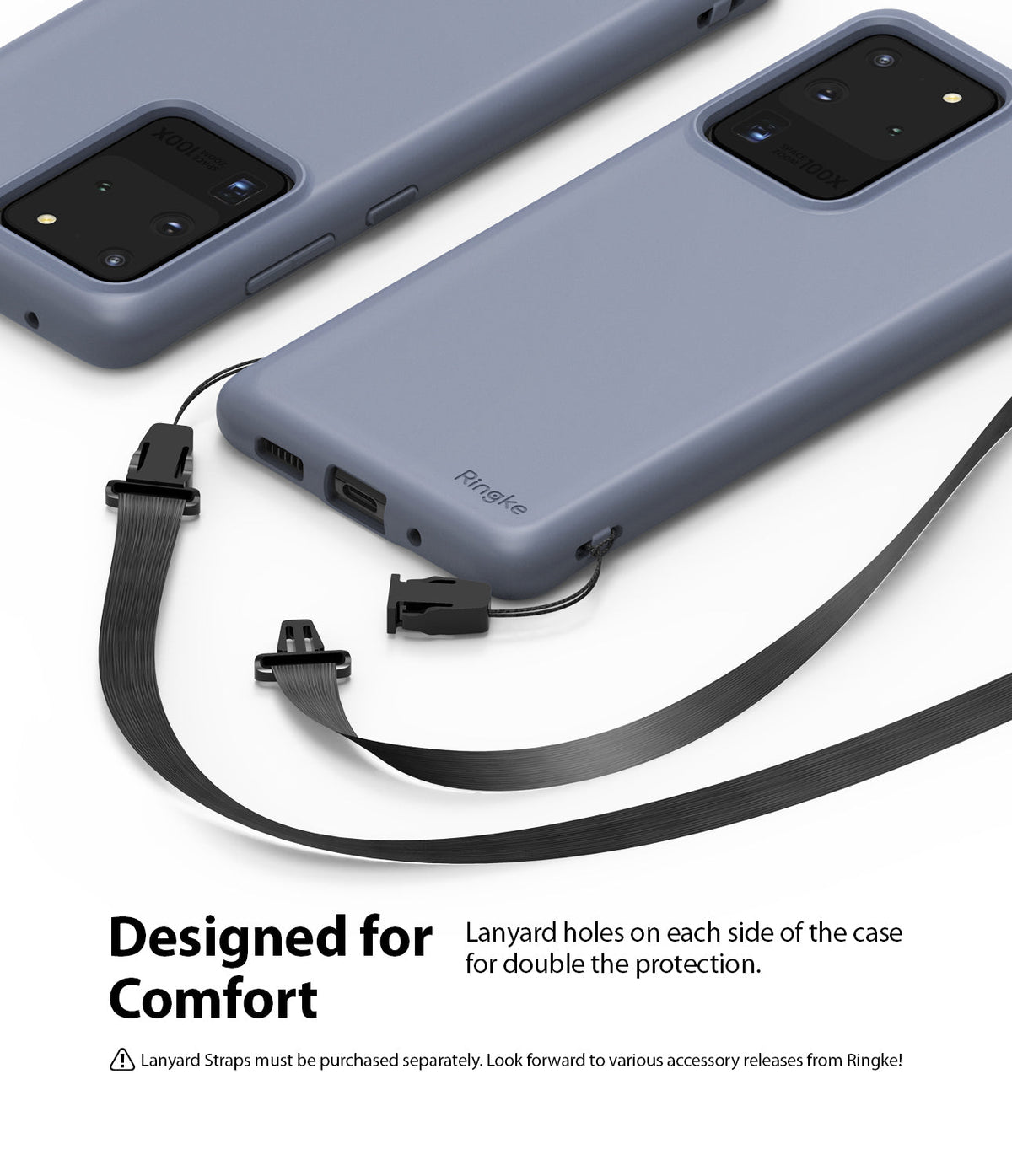 Galaxy S20 Ultra Case | Air-S - Blue phone cases with detachable black lanyards attached to side mounting holes.