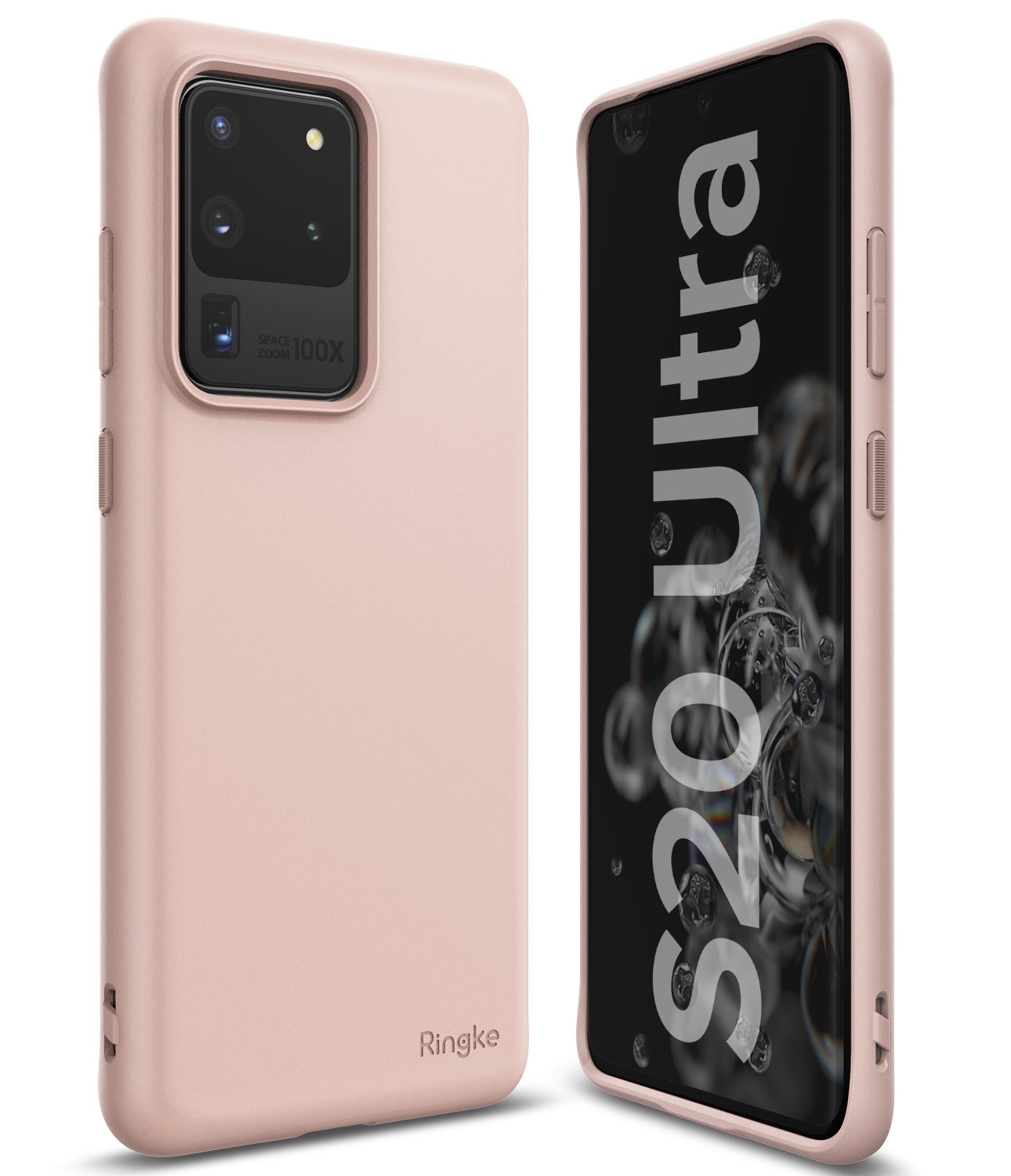 Galaxy S20 Ultra Case | Air-S - Matte pink phone case shown from back and front angles on a Galaxy S20 Ultra.