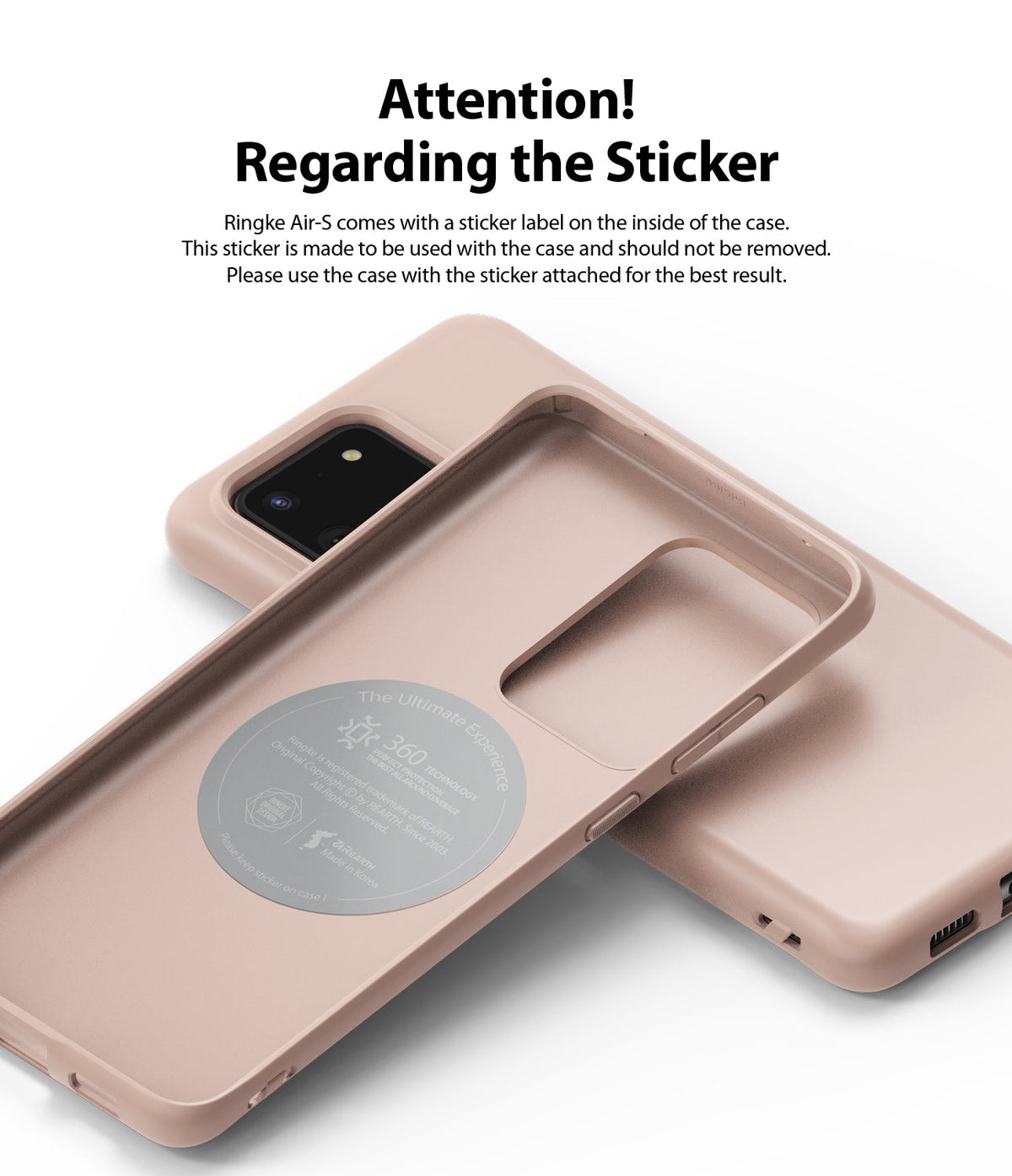 Galaxy S20 Ultra Case | Air-S - Matte pink phone case with an instructional sticker inside advising not to remove it.