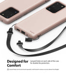 Galaxy S20 Ultra Case | Air-S - Matte pink phone case with detachable black lanyard straps and dual side attachment holes.