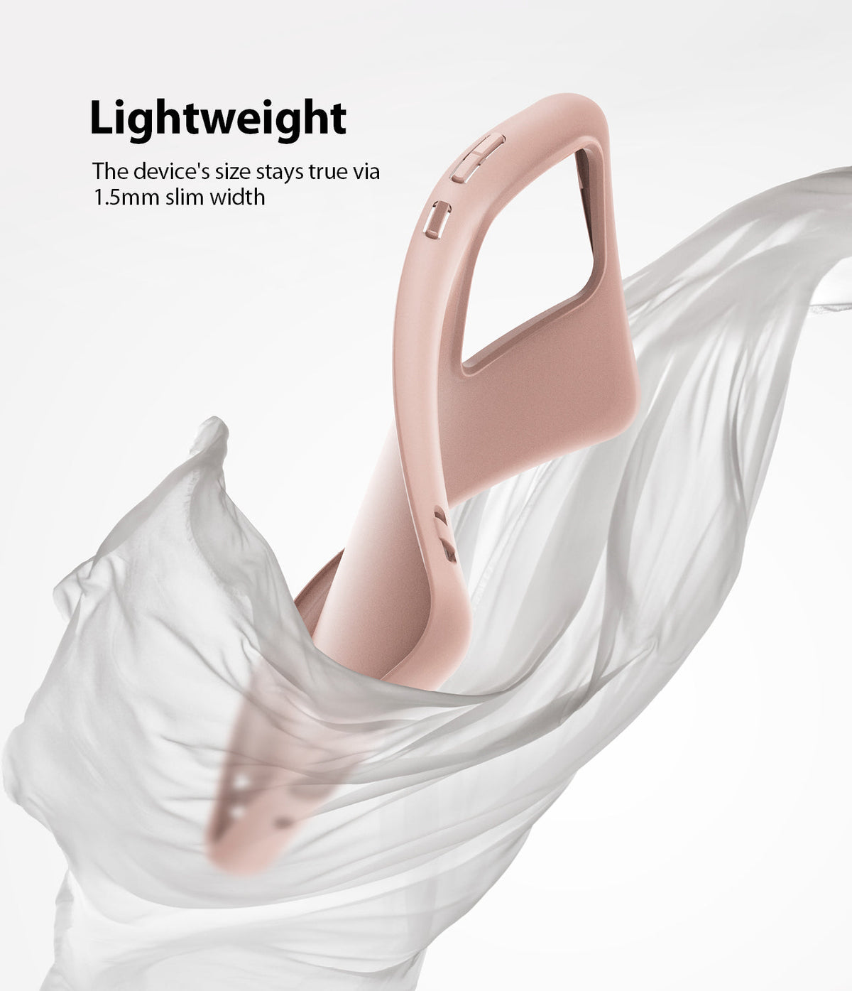 Galaxy S20 Ultra Case | Air-S - A slim, light pink phone case wrapped in flowing white fabric against a white background.
