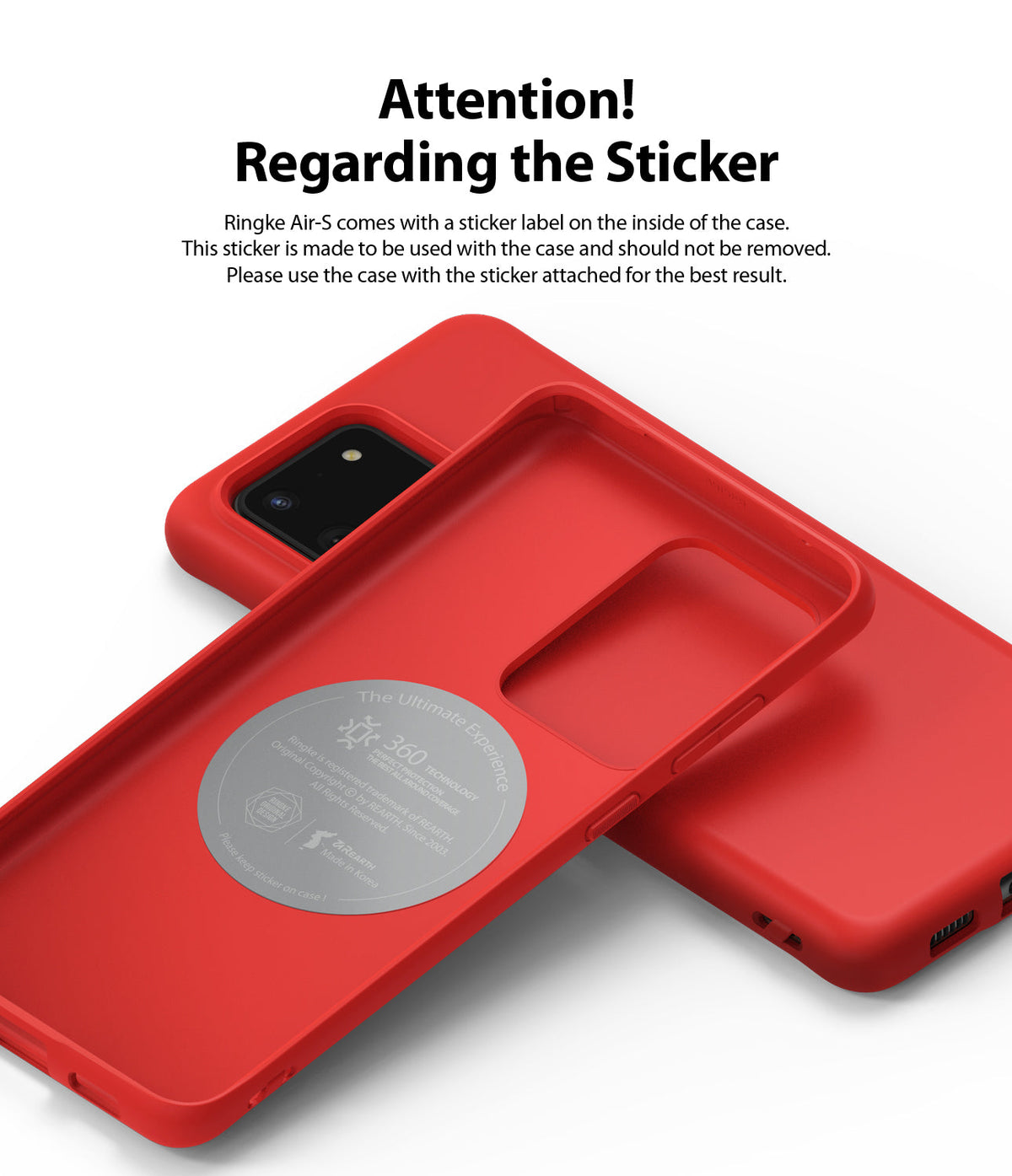Galaxy S20 Ultra Case | Air-S - Red phone case with an interior instructional sticker advising not to remove it.