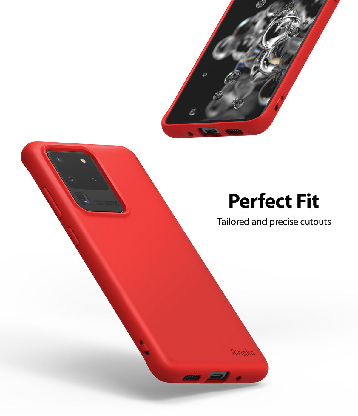 Galaxy S20 Ultra Case | Air-S - Red phone case on a Galaxy S20 Ultra showing precise cutouts and camera protection.