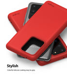 Galaxy S20 Ultra Case | Air-S - Two red Ringke silicone phone cases stacked over silver Galaxy S20 Ultra smartphones.