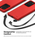 Galaxy S20 Ultra Case | Air-S - Red phone case with detachable black lanyard straps attached to side holes.