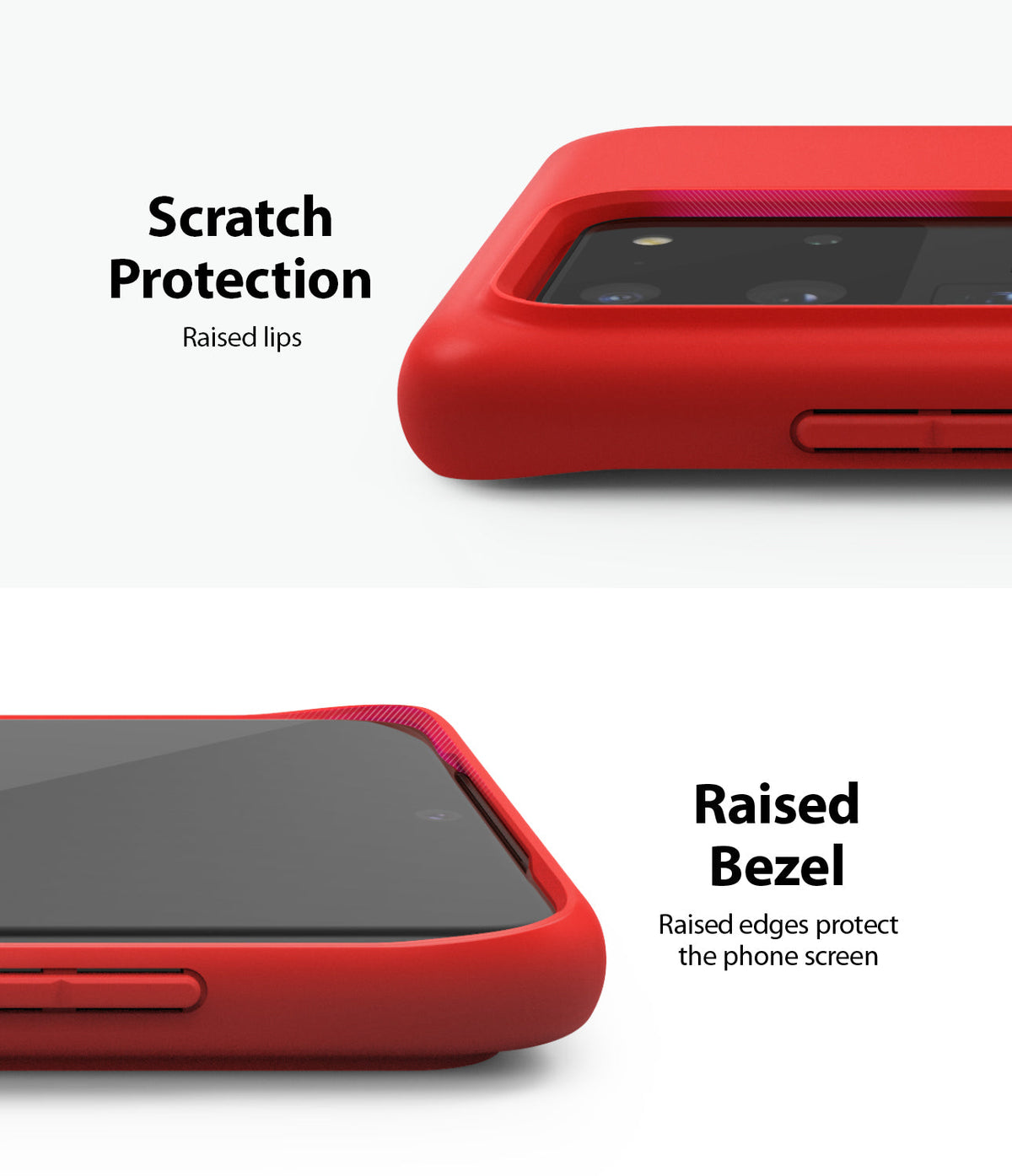 Galaxy S20 Ultra Case | Air-S - Red phone case showing raised lips around the camera and screen for scratch protection.