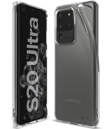 Galaxy S20 Ultra Case | Air - Front and back views of a clear protective phone case on a Galaxy S20 Ultra.