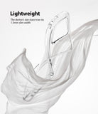 Galaxy S20 Ultra Case | Air - Clear phone case floating amidst flowing white fabric with text highlighting its slim design.