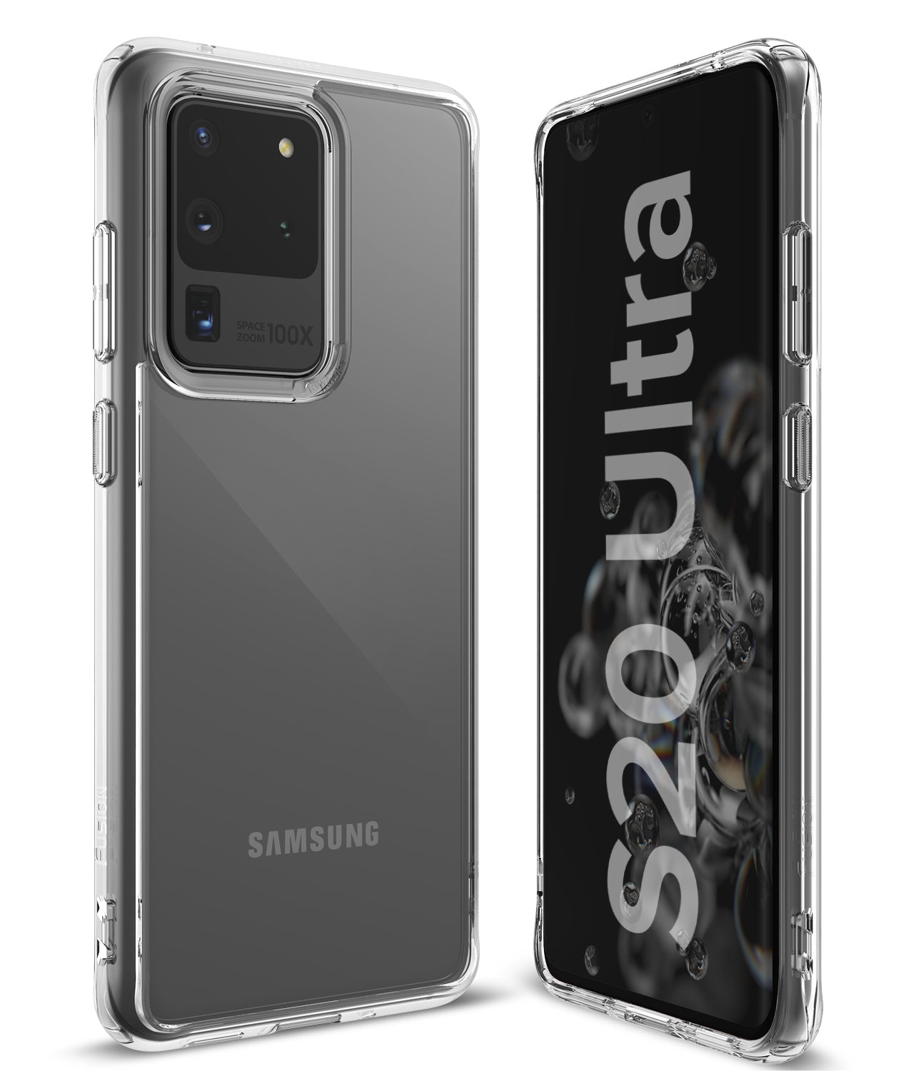 Galaxy S20 Ultra Case | Fusion - Clear protective case shown from back and front angles on a Samsung Galaxy S20 Ultra.
