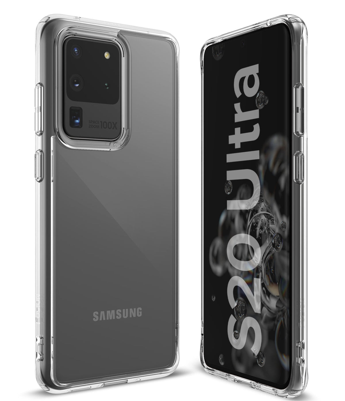Galaxy S20 Ultra Case | Fusion - Clear protective case shown from back and front angles on a Samsung Galaxy S20 Ultra.